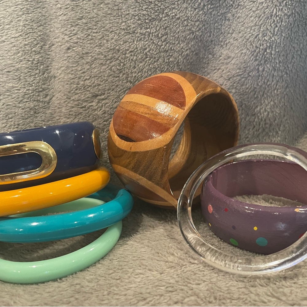 ✨ 7-Piece Chunky Bangle Bracelet Bundle | Acrylic Lucite Wood Retro Stack ✨